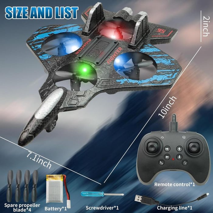 ✈️Stunt RC Fighter! 360° Rolling + Vertical Takeoff/Landing, 3 Speed Modes + Colorful LED, Create New Flying Fun～